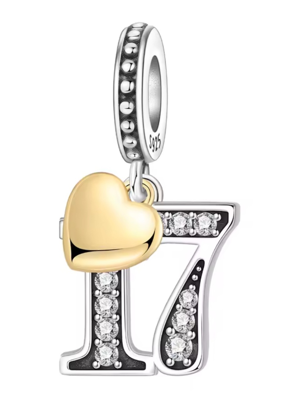 Pandora Two-Tone '17' Number Charm with Gold Heart